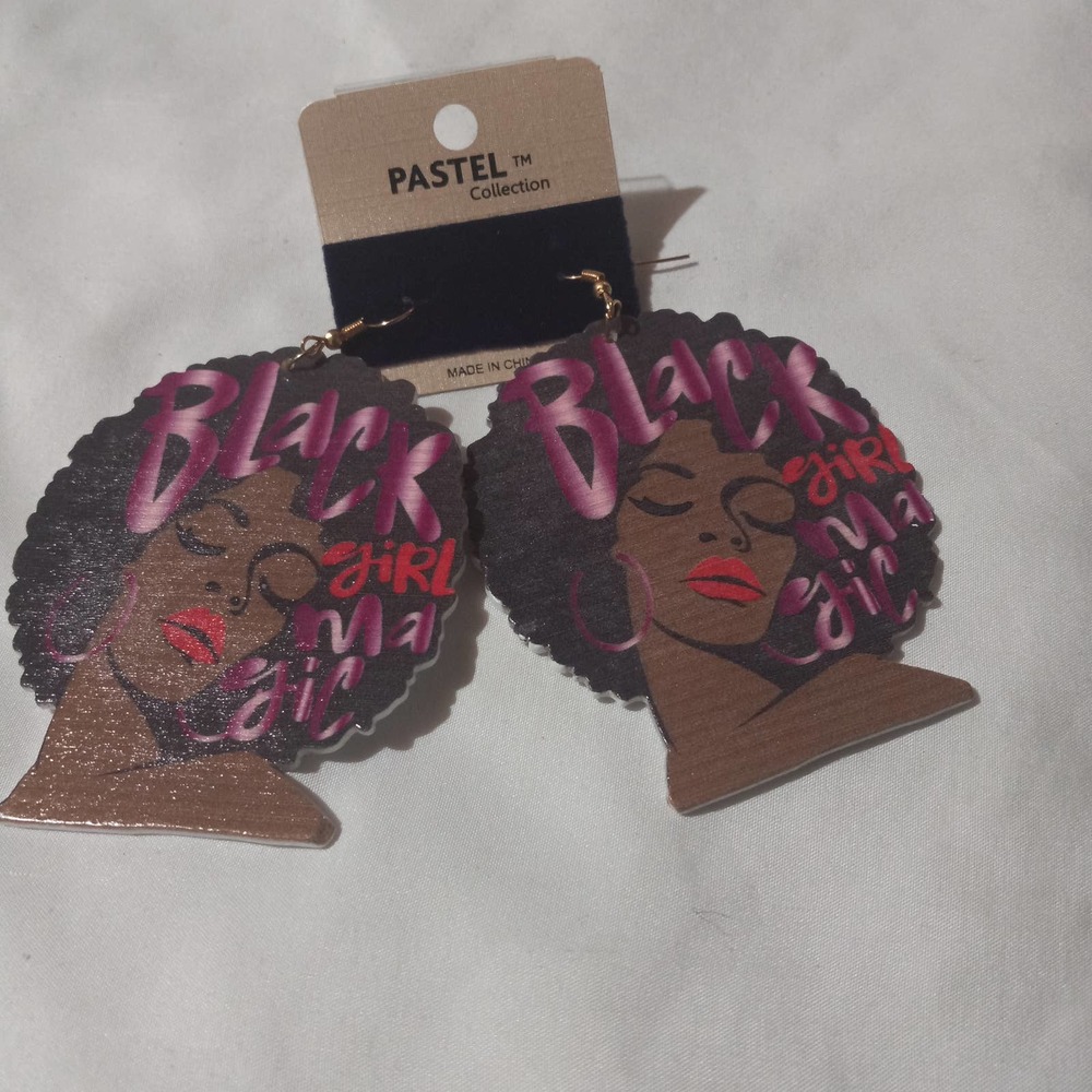 Pastel Collection Earrings "Black Girl Magic" purple writing